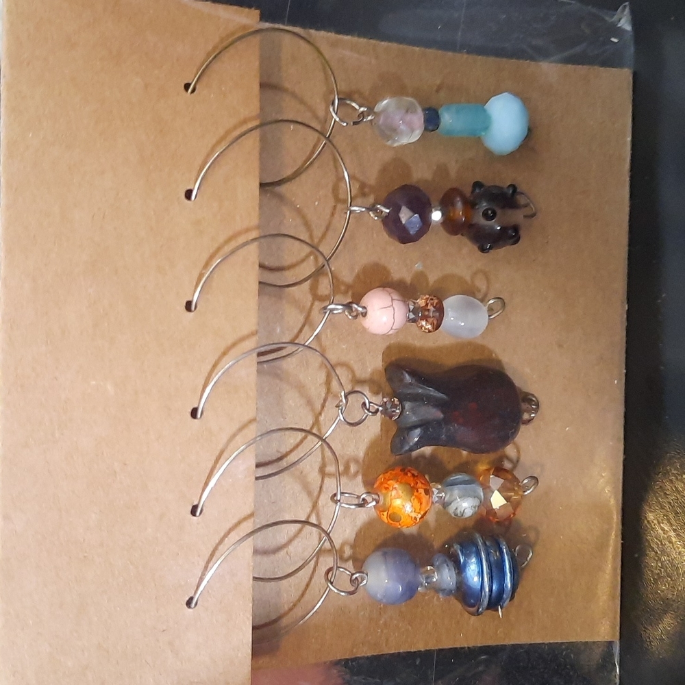 Wine Charms "Rock it!" set of 6 hand crafted Silver rings and posts.